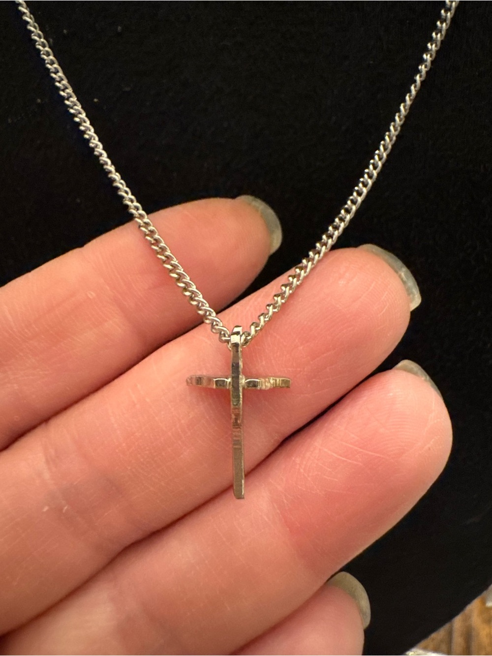 Silver Tone Cross Pendant Necklace Dainty Religious Christian Jewelry